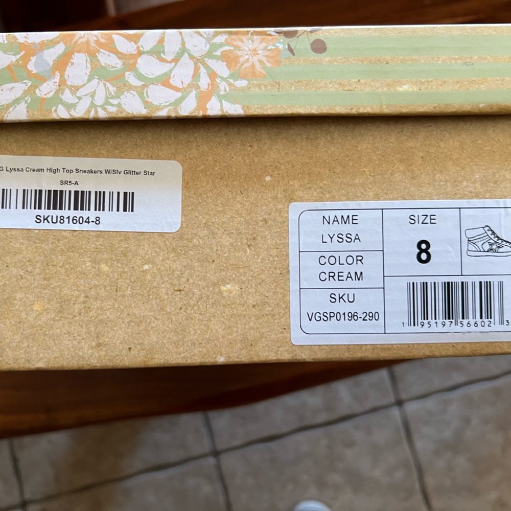 Very G high top sneakers. Cream and silver. Size 8. Worn once. Too small.
